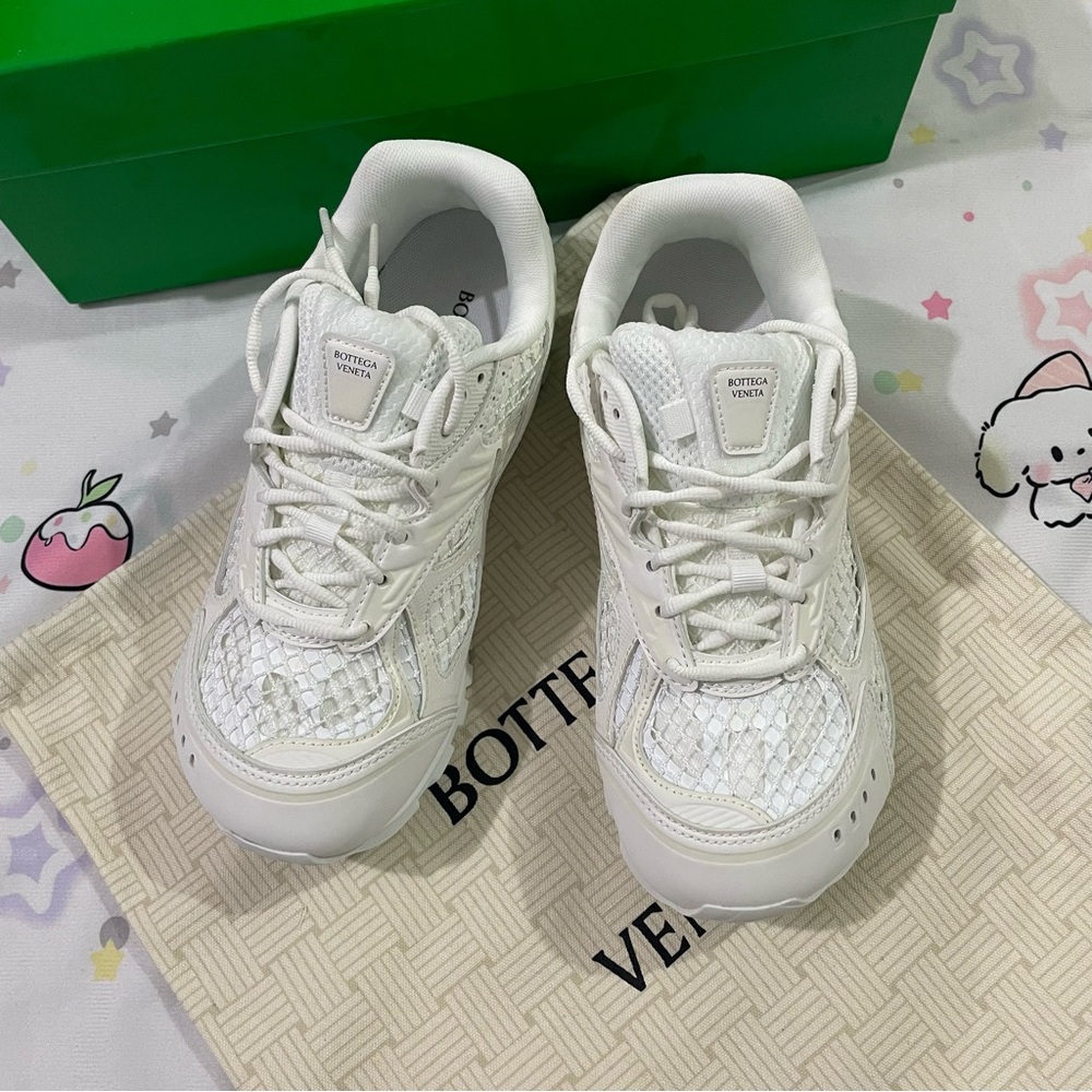 Bottega Veneta White Mesh & Leather Sneakers - Picture 3 of 12